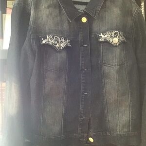 Black Denim Jacket with Silver Embellishments